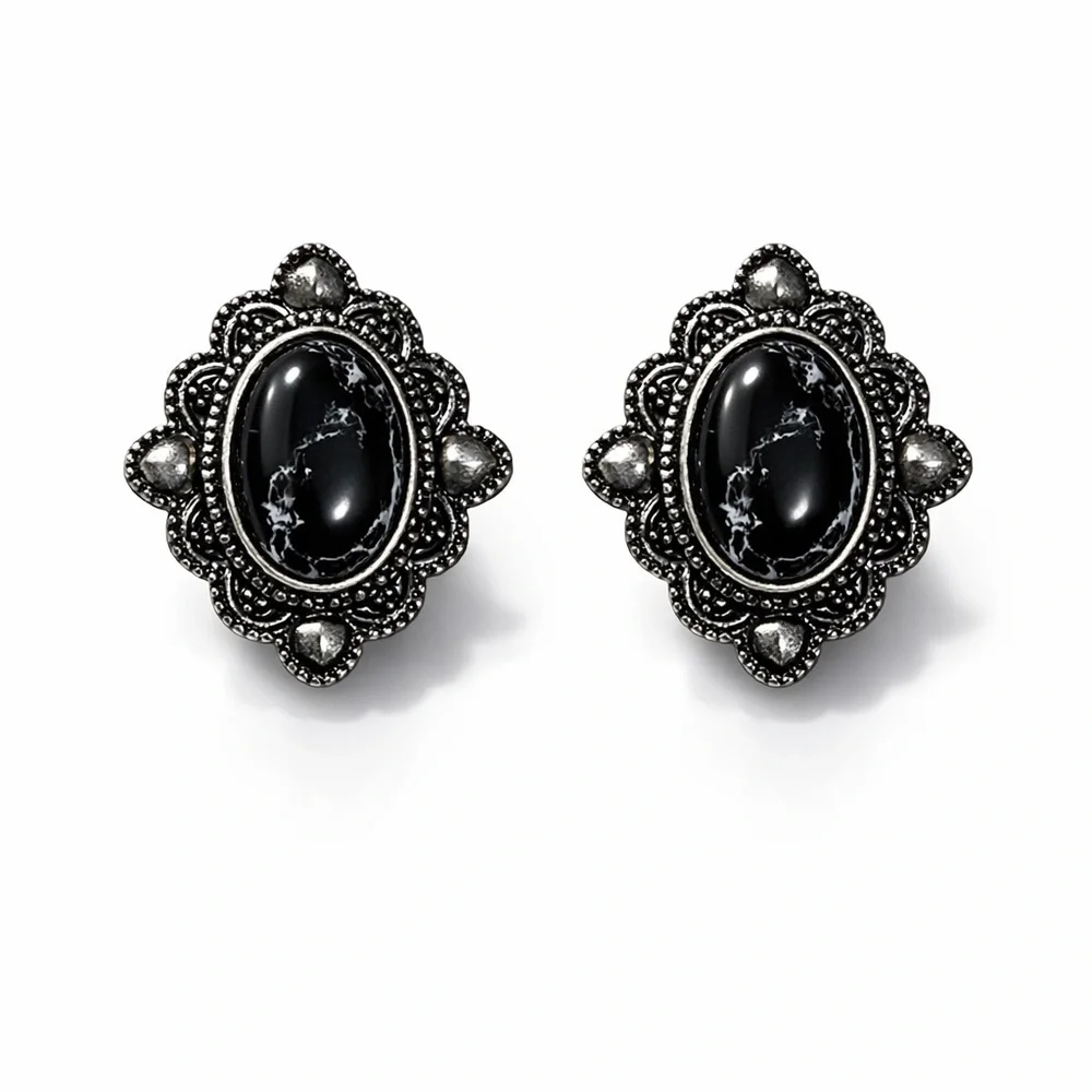 ⚜️ Vintage Black Ornate Stud Earrings | Gothic Style